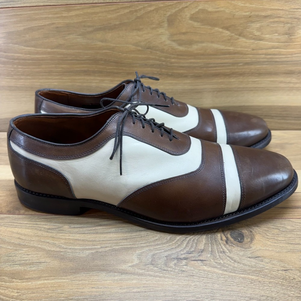 Allen Edmonds Winhall Spectator Oxfords Mens 13 E Brown Cream Leather Cap Toe